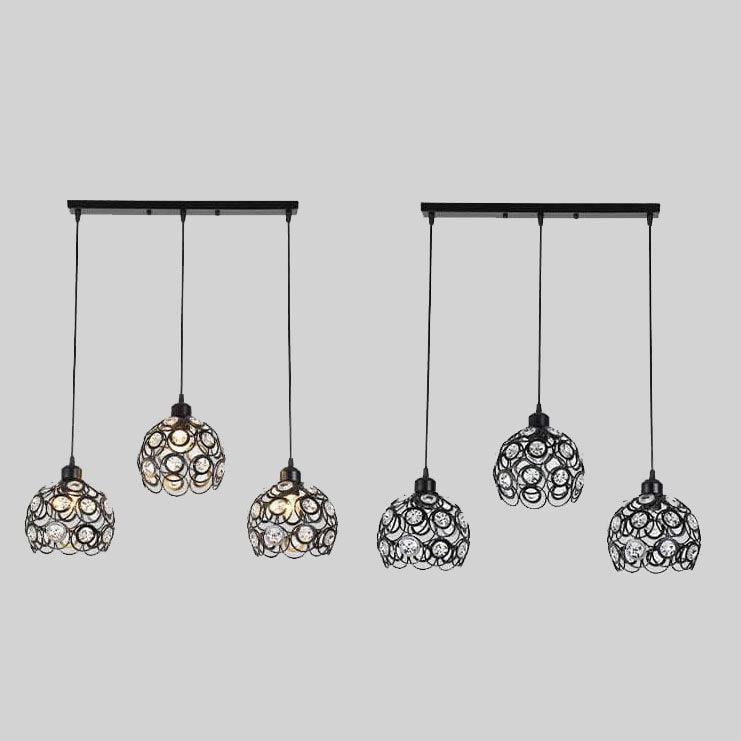 Kronleuchter aus Schmiedeeisen mit Kristallkugeln, 3 Lichter, 2 Designs 