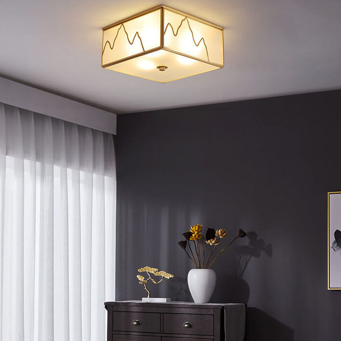 Modern Square 3-Ligth Chinese Elements Flush Mount Lighting