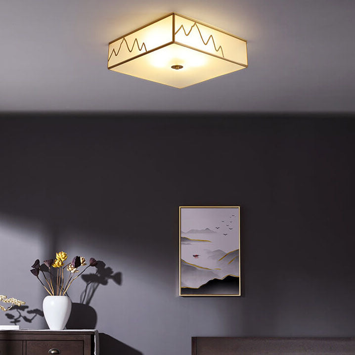 Modern Square 3-Ligth Chinese Elements Flush Mount Lighting