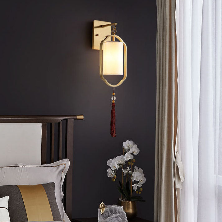 Chinese Style Fabric 1-Light Armed Sconce Lamp