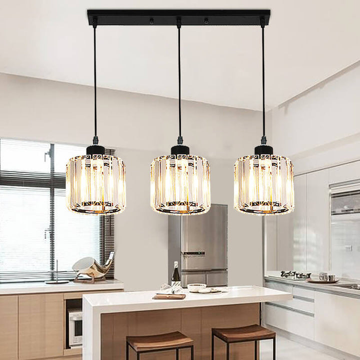 Modern Luxury Cylindrical Jar Iron Crystal 3-Light Chandelier For  Dining Room