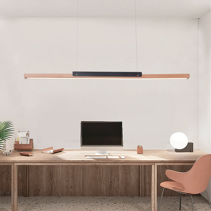 Moderno colgante minimalista de 1 luz LED lineal larga de madera maciza 
