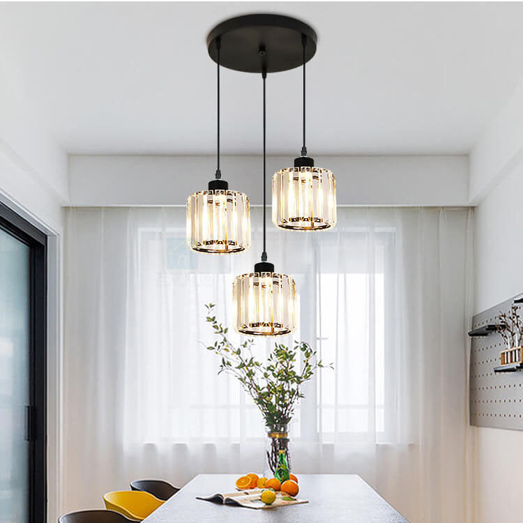 Lámpara colgante de tarro cilíndrico con 3 luces de cristal texturizado 