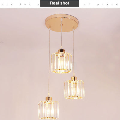 Lámpara colgante de tarro cilíndrico con 3 luces de cristal texturizado 
