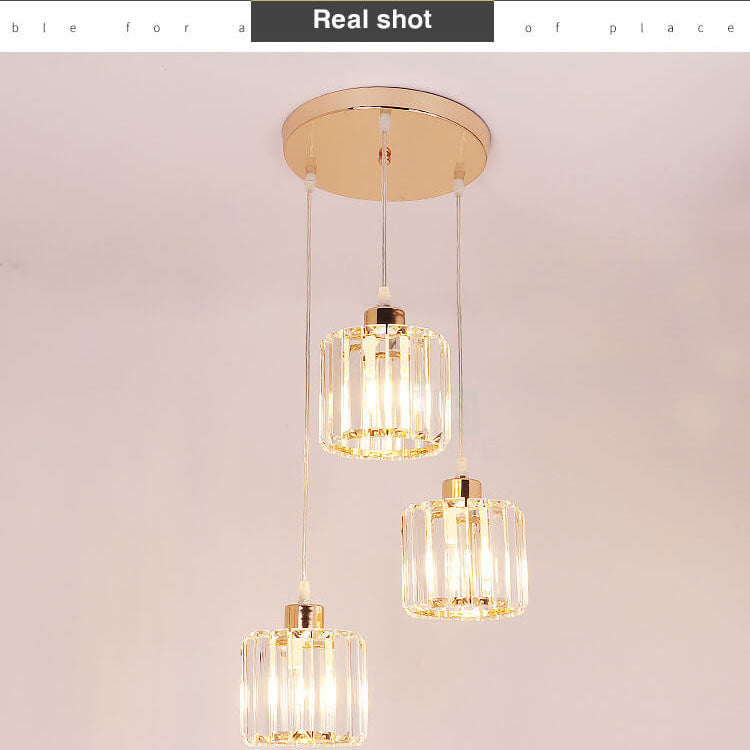 Lámpara colgante de tarro cilíndrico con 3 luces de cristal texturizado 