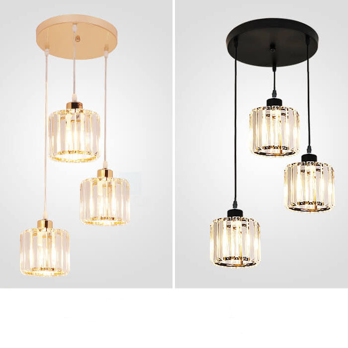 Lámpara colgante de tarro cilíndrico con 3 luces de cristal texturizado 