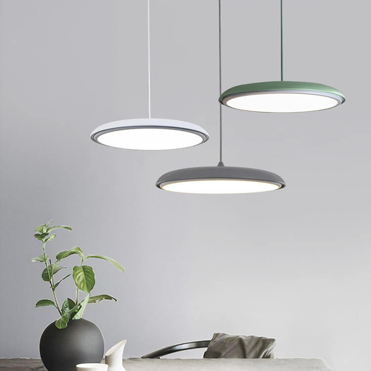 Lámpara colgante LED de metal con forma de platillo volante nórdico Macaron 