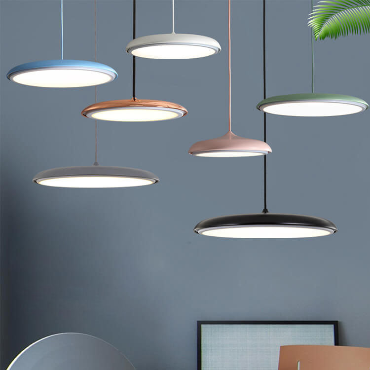 Lámpara colgante LED de metal con forma de platillo volante nórdico Macaron 