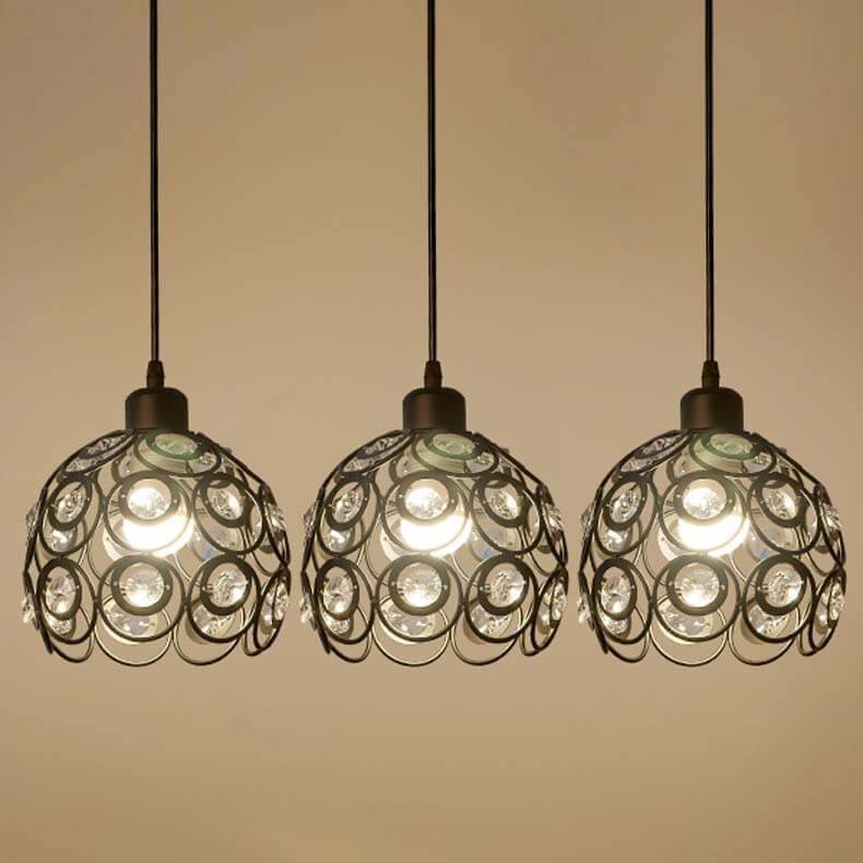 Kronleuchter aus Schmiedeeisen mit Kristallkugeln, 3 Lichter, 2 Designs 