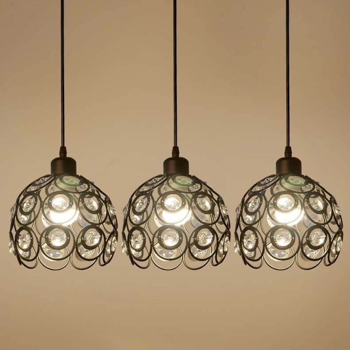 Kronleuchter aus Schmiedeeisen mit Kristallkugeln, 3 Lichter, 2 Designs 