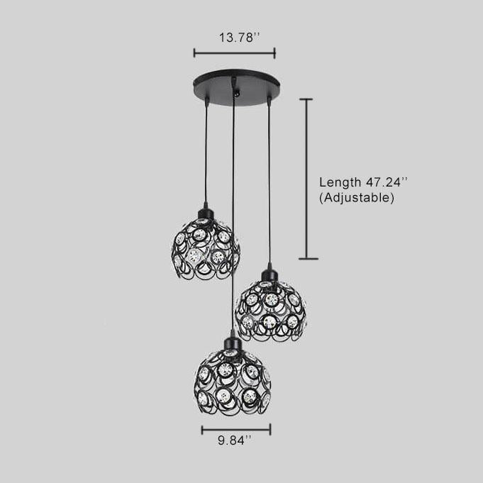 Kronleuchter aus Schmiedeeisen mit Kristallkugeln, 3 Lichter, 2 Designs 