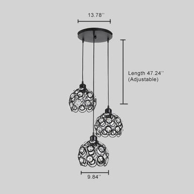 Schmiedeeiserne Kristallkugel 3-Licht-Kronleuchter 2 Design 