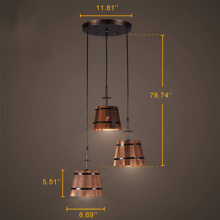 Rustic 3-Light Wooden Barrel Chandeliers