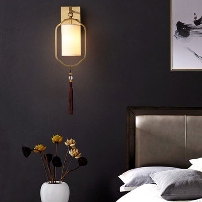 Chinese Style Fabric 1-Light Armed Sconce Lamp