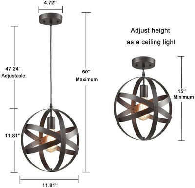 Wrought Iron 1-Light Globe Pendant Light