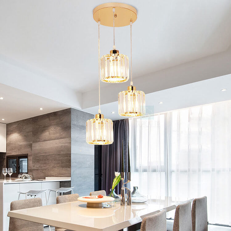 Moderner luxuriöser runder Kronleuchter aus Eisen und Kristall mit 3-flammigem zylindrischem Glasdesign für das Wohnzimmer 