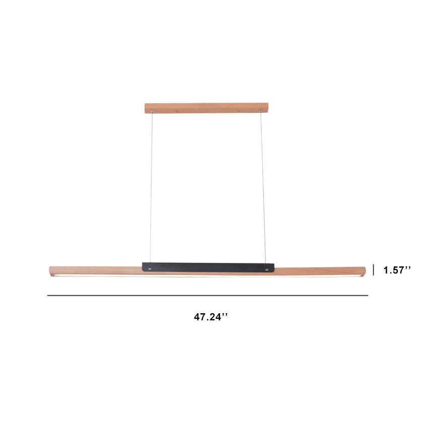 Moderno colgante minimalista de 1 luz LED lineal larga de madera maciza 
