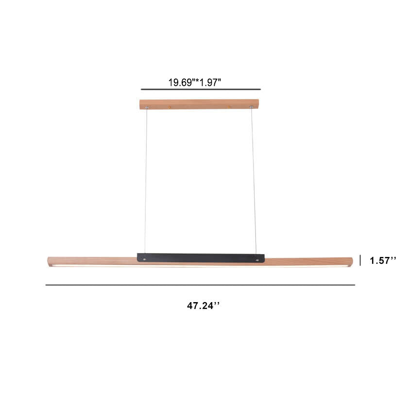 Moderno colgante minimalista de 1 luz LED lineal larga de madera maciza 