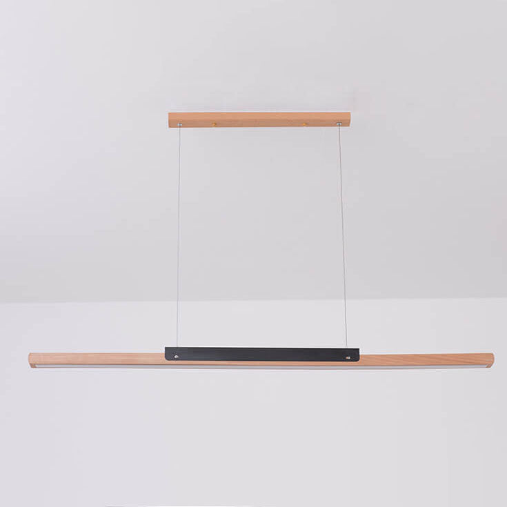 Moderno colgante minimalista de 1 luz LED lineal larga de madera maciza 