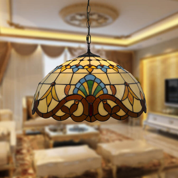 Lámpara colgante de vidrio Tiffany con forma de cuenco de 1 luz 
