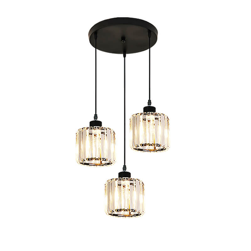 Moderner luxuriöser runder Kronleuchter aus Eisen und Kristall mit 3-flammigem zylindrischem Glasdesign für das Wohnzimmer 