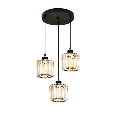 Lámpara colgante de tarro cilíndrico con 3 luces de cristal texturizado 