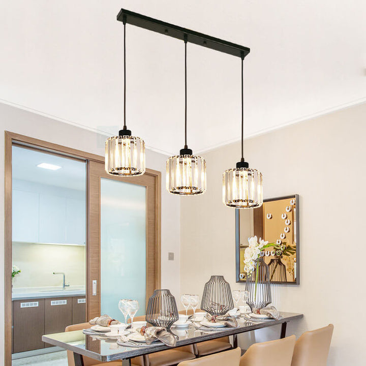 Modern Luxury Cylindrical Jar Iron Crystal 3-Light Chandelier For  Dining Room