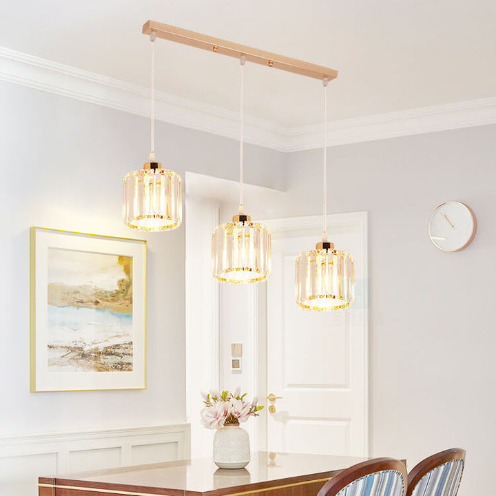 Modern Luxury Cylindrical Jar Iron Crystal 3-Light Chandelier For  Dining Room