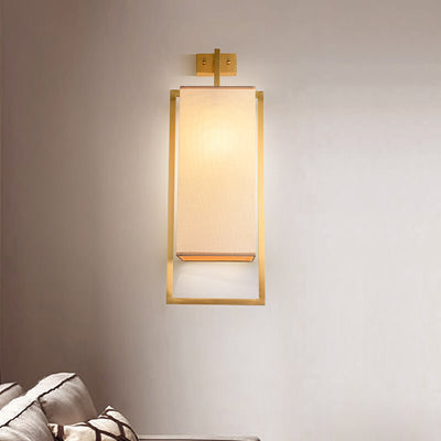 Modern Rectangle Fabric 1-Light Chinese Elements Wall Sconce Lamp