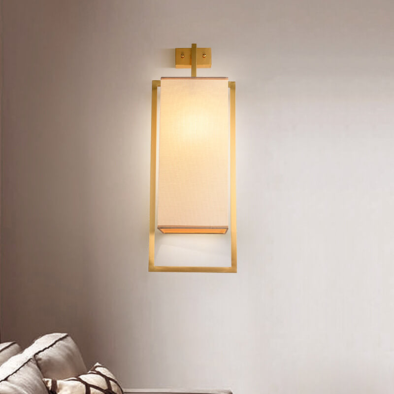 Modern Rectangle Fabric 1-Light Chinese Elements Wall Sconce Lamp