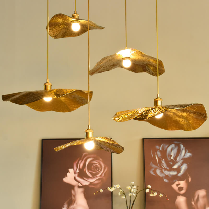 Moderne Hängelampe in Lotusblatt-Form mit goldenem Bronzeton, 1-flammig 