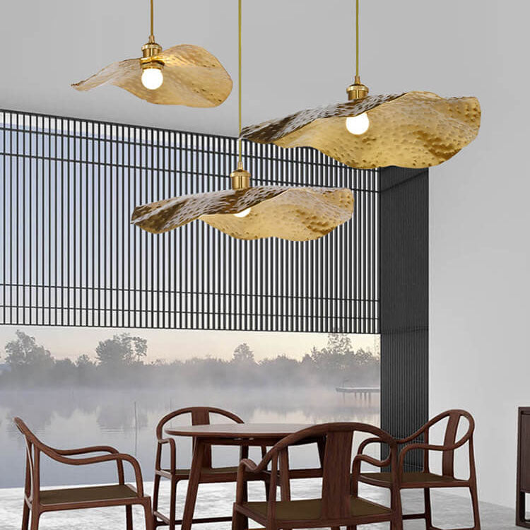 Moderne Hängelampe in Lotusblatt-Form mit goldenem Bronzeton, 1-flammig 