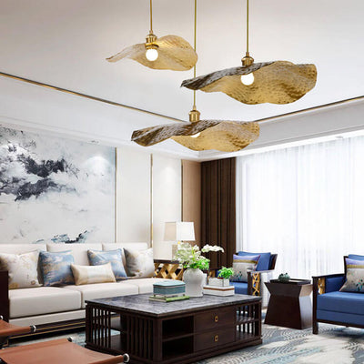 Modern Golden Bronze Color Lotus Leaf Shape 1-Light Pendant Light