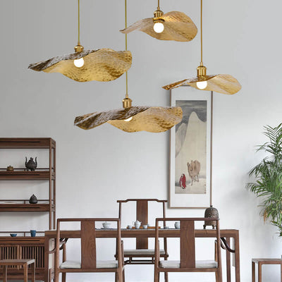 Moderne Hängelampe in Lotusblatt-Form mit goldenem Bronzeton, 1-flammig 