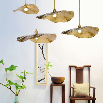 Moderne Hängelampe in Lotusblatt-Form mit goldenem Bronzeton, 1-flammig 