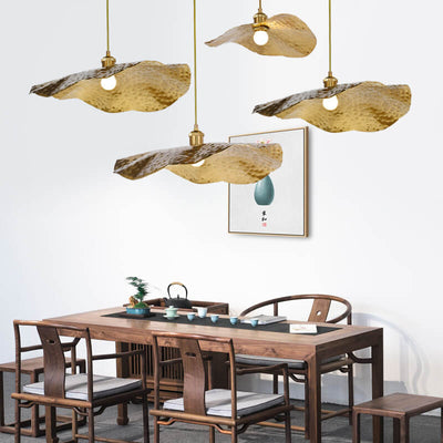 Moderne Hängelampe in Lotusblatt-Form mit goldenem Bronzeton, 1-flammig 