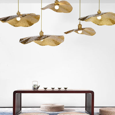 Moderne Hängelampe in Lotusblatt-Form mit goldenem Bronzeton, 1-flammig 