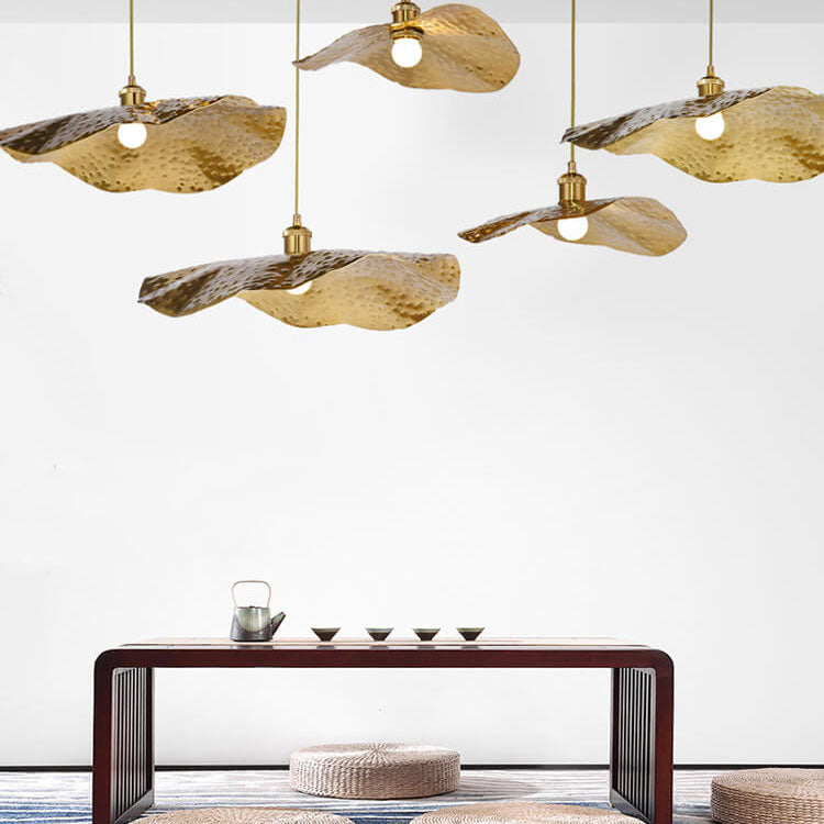 Moderne Hängelampe in Lotusblatt-Form mit goldenem Bronzeton, 1-flammig 