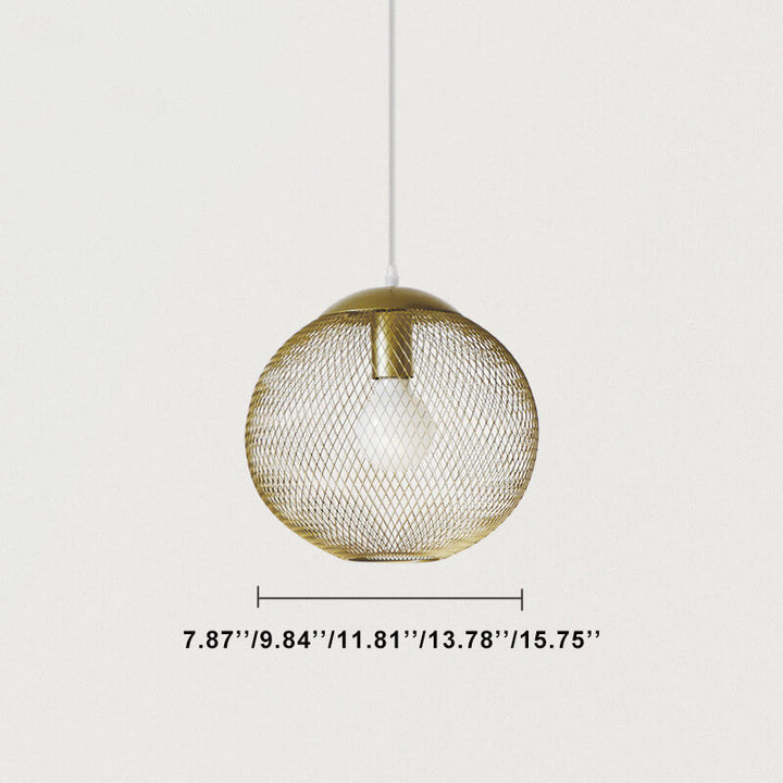 Suspension Luminaire Globe 1 Lumière en Maille de Fer Dorée Industrielle 