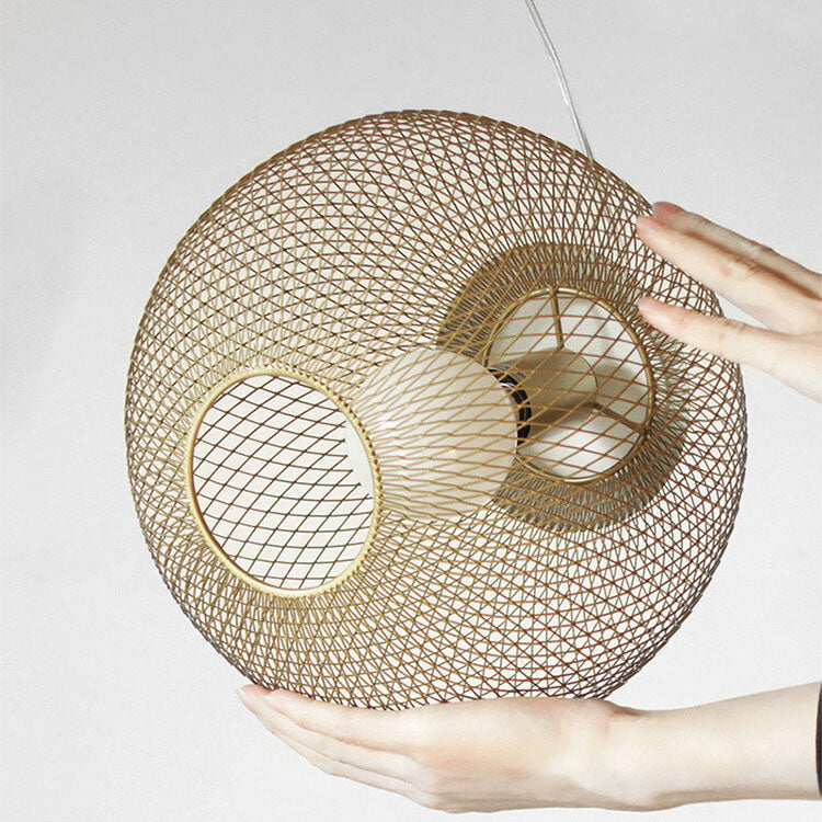 Suspension Luminaire Globe 1 Lumière en Maille de Fer Dorée Industrielle 