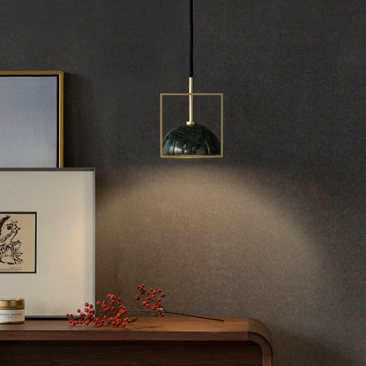 Marble Cube Cage 1-Light Dome Pendant Light