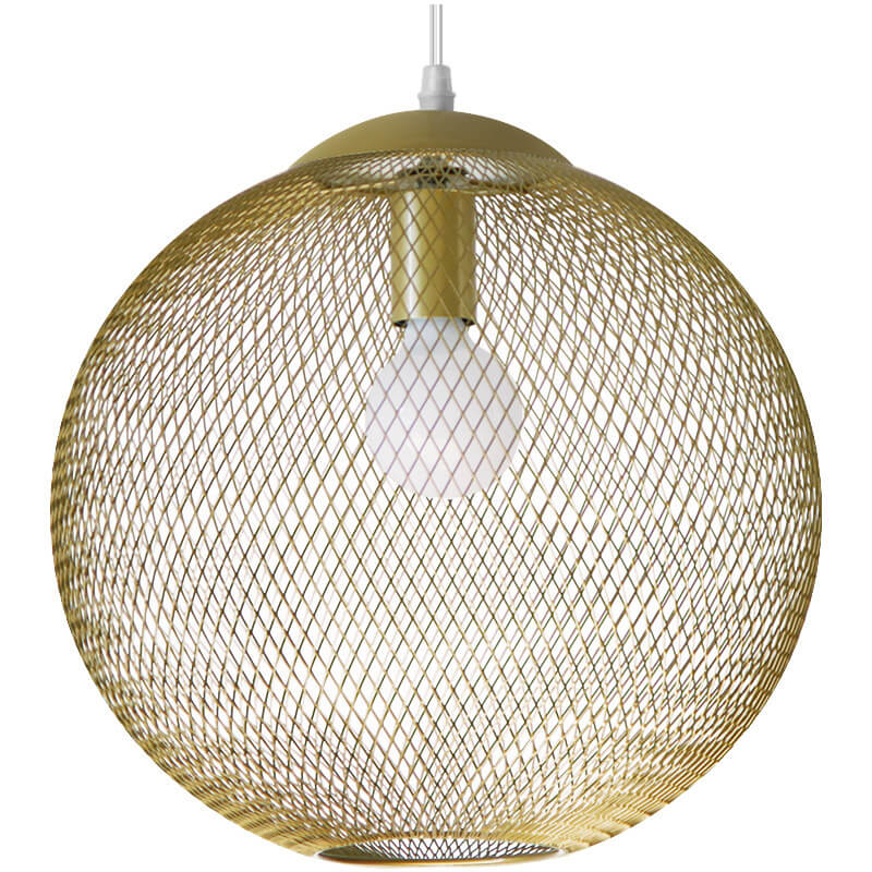 Suspension Luminaire Globe 1 Lumière en Maille de Fer Dorée Industrielle 