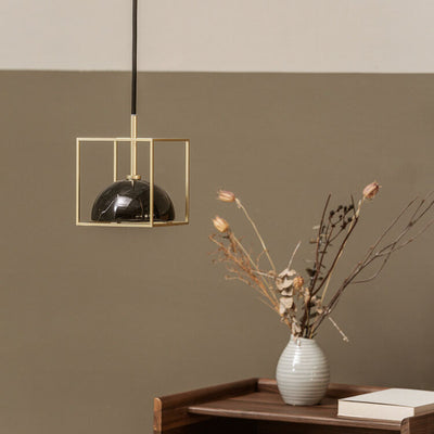 Marble Cube Cage 1-Light Dome Pendant Light