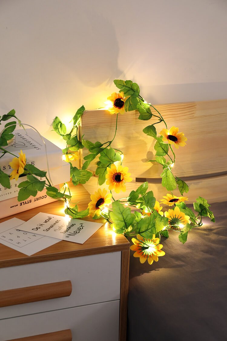 Sonnenblumen-Lichterketten Patio Garden Thanksgiving Dekorative Batterie-Lichterketten 
