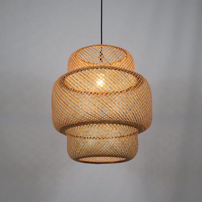 Modern Tiered Bamboo Weaving 1-Light Cylinder Pendant Light