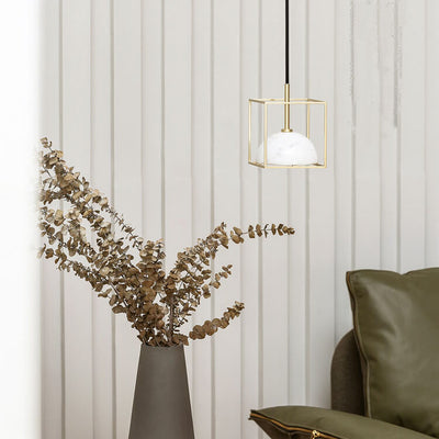 Marble Cube Cage 1-Light Dome Pendant Light