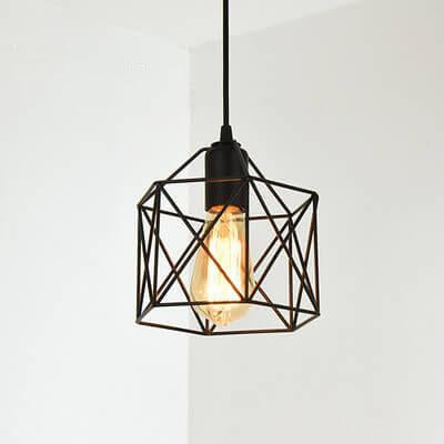 Wrought Iron Openwork 1-Light Small Hexagon Pendant Light