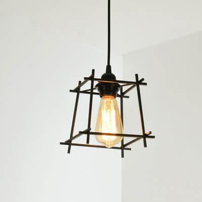 Contemporary Industrial Square Iron 1-Light Pendant Light For Bedroom