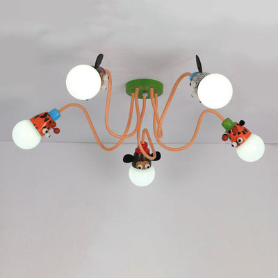 Cartoon Creative Animal Light Head 3/4/5 Light Kids Semi-Flush Mount Ceiling Light