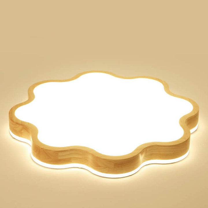 Luz de techo LED montada al ras de madera con forma de flor nórdica 